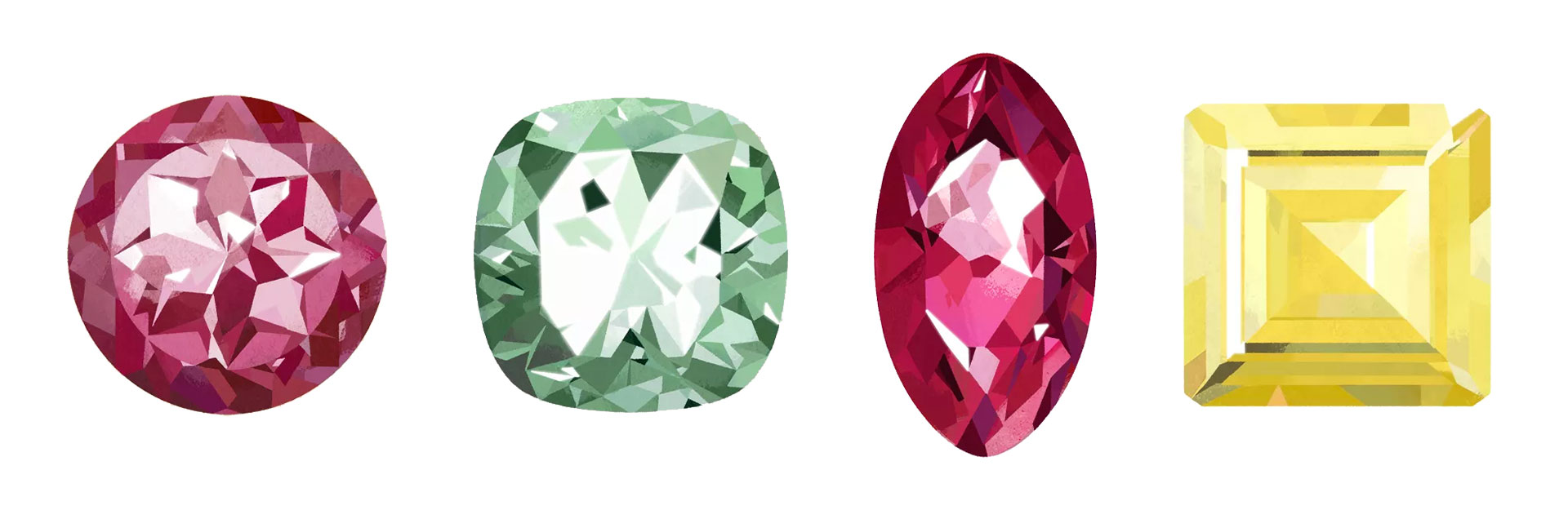 Turmalin, Prasolit, rubin og gul diamant